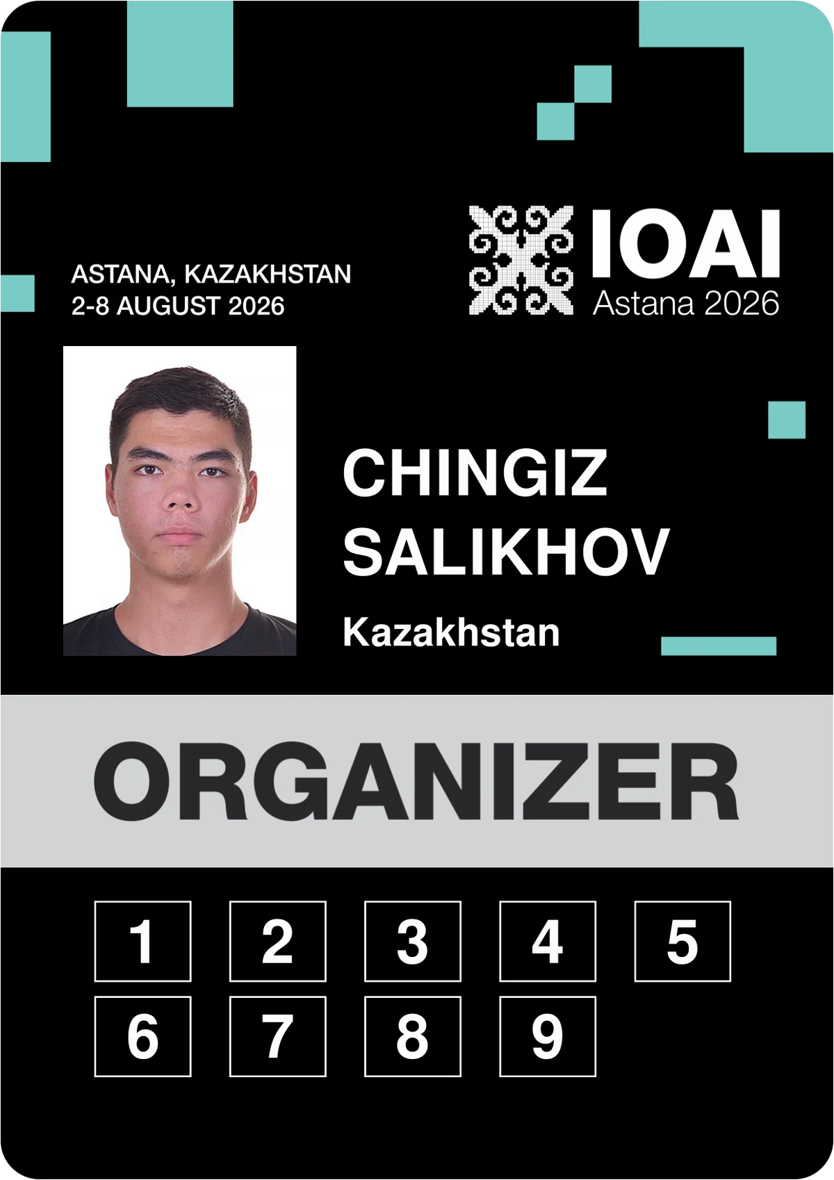 Аккредитационный бейдж — Чингиз Салихов, организатор, IOAI Astana 2026